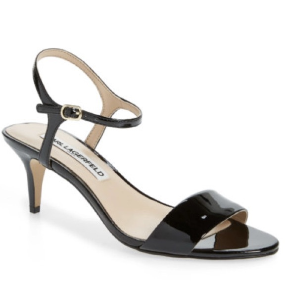 Karl Lagerfeld Shoes - Karl Lagerfeld black patent leather heels sandals demas, size 8
